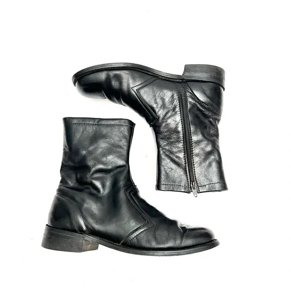 Vintage 1970s men's black leather fabric lined zip up ankle dress boots